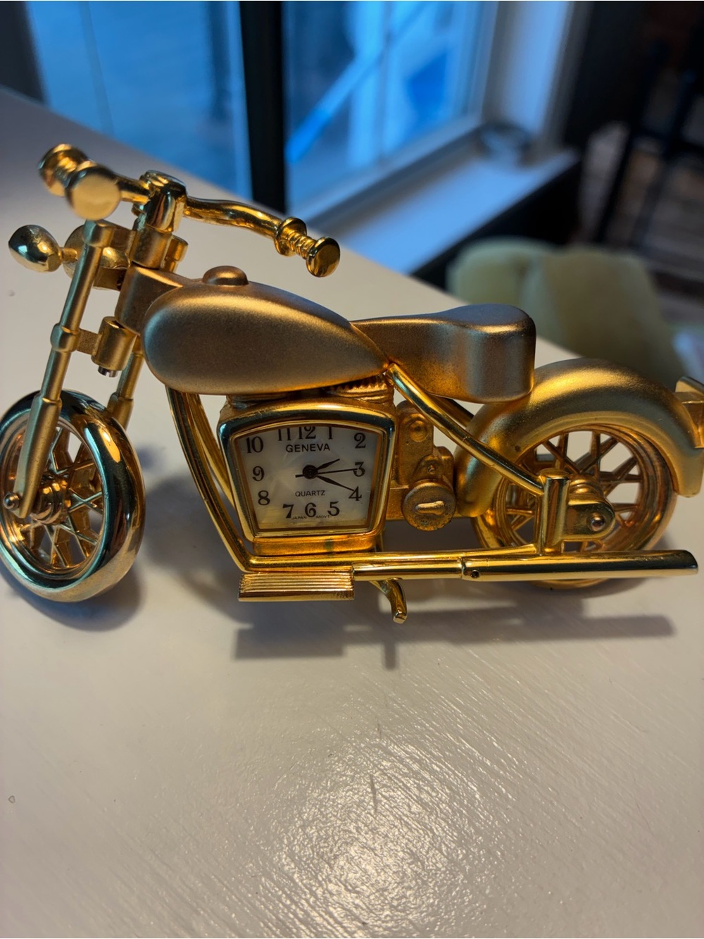 Geneva Gold Motorcycle Table Clock - New Battery